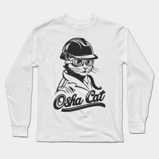 Osha Cat Construction Worker With Hard Hat Safety Funny Osha Rules Blue Collar With For Cute Cat Jokes Lovers Long Sleeve T-Shirt